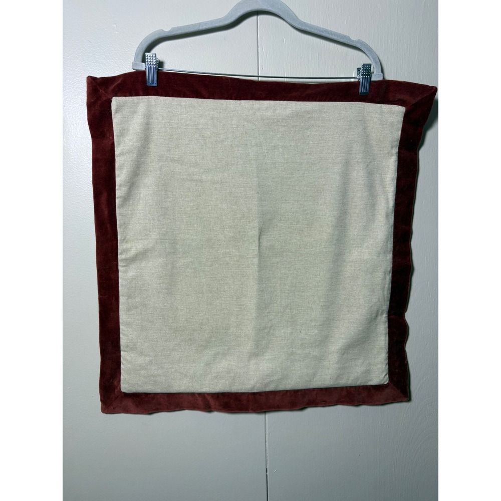 Devi Designs 24x24 Pillow Cover Beige Cotton Burgundy‎ Velvet Trim Square Sham